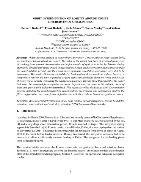 Orbit Determination of Rosetta Around Comet 67P/Churyumov-Gerasimenko ...