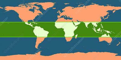 World Map with Tropic Zone - Stock Image - C025/3470 - Science Photo ...