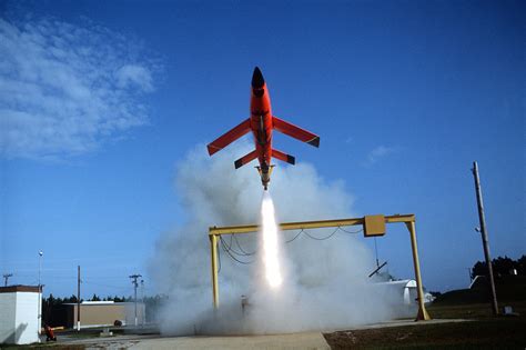 A Firebee drone leaves its launch pad during the air-to-air combat ...