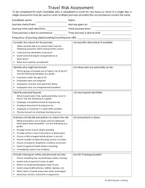 Fillable Online Young Person Travel Risk Assessment 2013 - Cheynes Training Fax Email Print ...