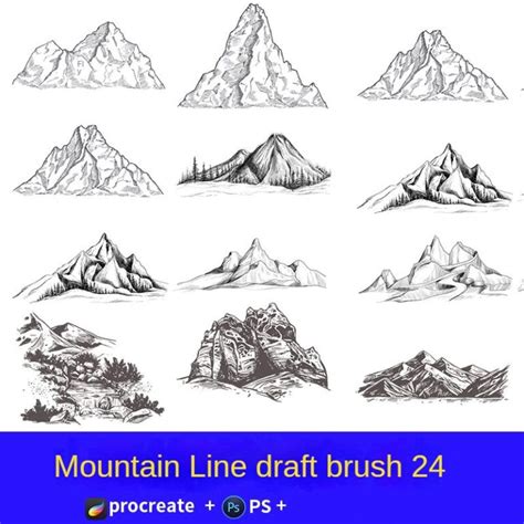 procreate brushes alpine mountains watercolor line drawing photoshop brushes copy fill color ...