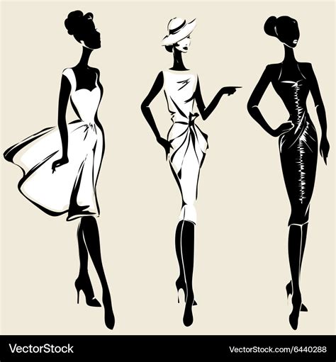 Retro fashion models in sketch style fall winter Vector Image