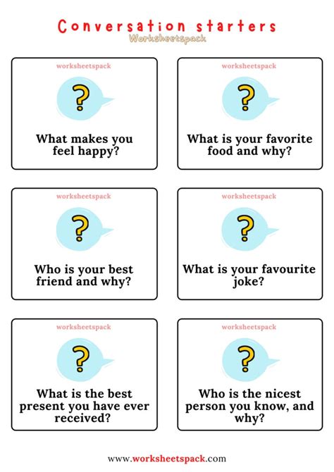 Conversation starters - Printable and Online Worksheets Pack