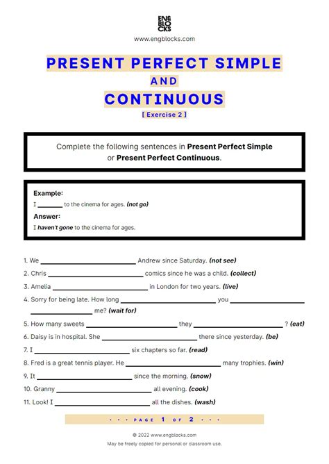 Present Perfect Simple and Continuous — Exercise 1 | ESL Worksheets