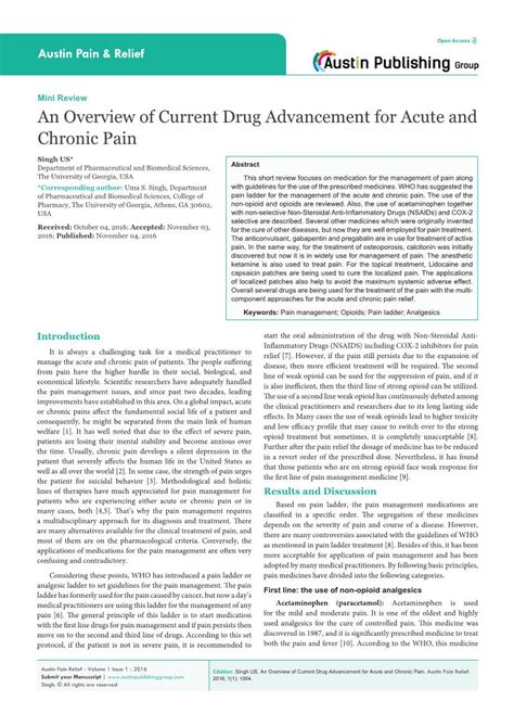 An Overview of Current Drug Advancement for Acute and Chronic Pain ...