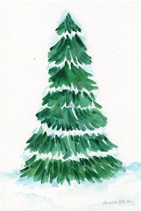 Winter Tree landscape watercolor painting snow 5 x 7 | Etsy in 2021 | Watercolor christmas tree ...