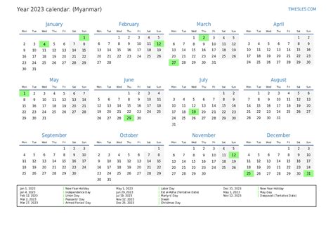 2023 Myanmar Calendar - Printable Template Calendar