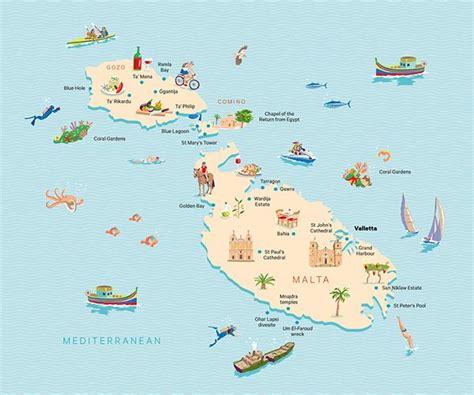 Malta map illustration | Malta travel, Malta beaches, Malta map