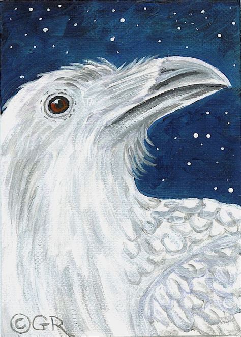 Raven #27 - "Albino Raven" ACEO in Acrylic on acrylic paper. Inspired ...