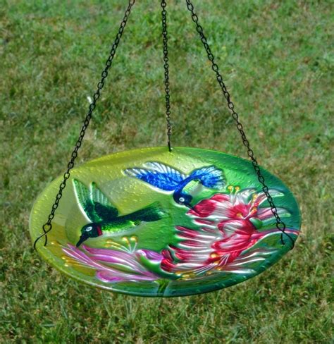 Fluttering Hummingbirds Embossed Hanging Glass Birdbath