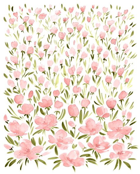 Künstlerische illustrasjon | Field of pink watercolor flowers | Europosters