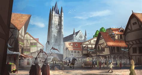 ArtStation - Medieval Market, Robert Pavic | Città fantasy, Ambiente, Città