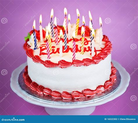 Birthday Cake With Lit Candles Stock Photography - Image: 16522302