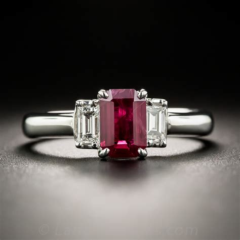 Platinum Emerald-Cut Ruby and Diamond Ring