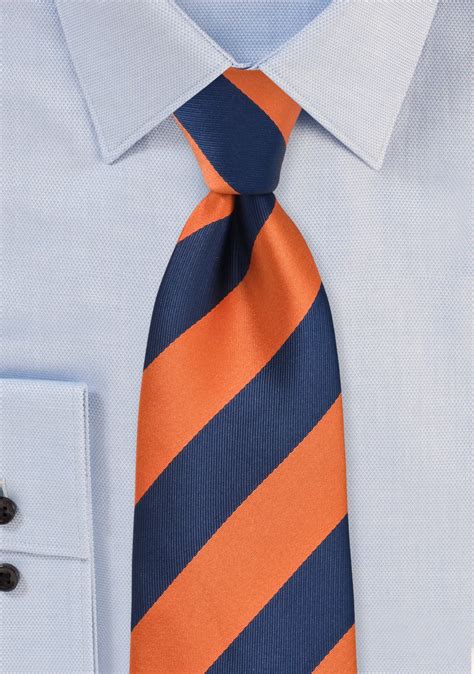 Wide Striped Tie in Dark Blue and Orange | Bows-N-Ties.com