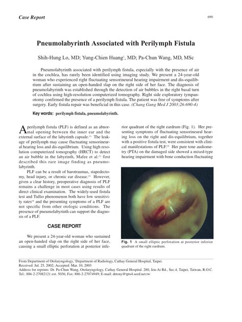 (PDF) Pneumolabyrinth Associated with Perilymph Fistula