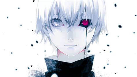 anime, heterochromia, Tokyo Ghoul, crying, Kaneki Ken, simple background, white hair, anime boys ...