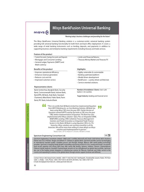 Misys Bankfusion Universal Banking: Feature of The Product | PDF ...