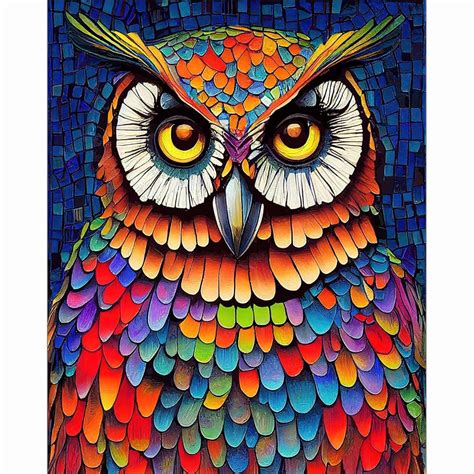 Colorful Owl Portrait - Mosaic Art Print by Artist Mark Tisdale