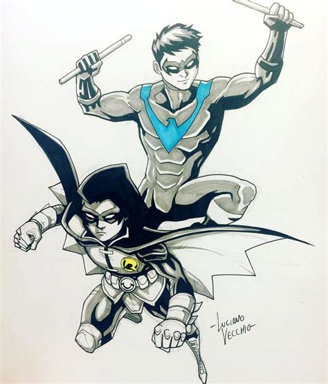 Nightwing and Robin sketch commission by LucianoVecchio on DeviantArt