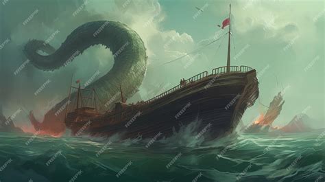 Premium AI Image | Giant sea serpent attacking a ship Fantasy concept Illustration painting ...