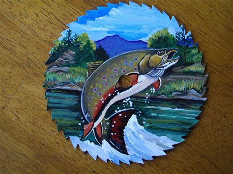 Hand Painted SAW BLADE Leaping Brook Trout