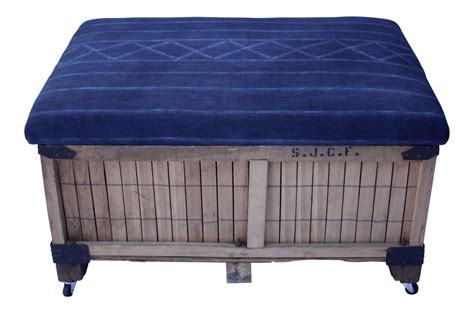 African Indigo Upholstered Storage Ottoman | Upholstered storage, Storage ottoman, African indigo