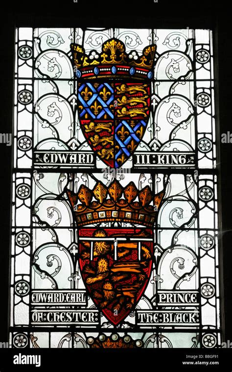 Coat of arms of King Edward 111, The Black Prince on stained glass ...