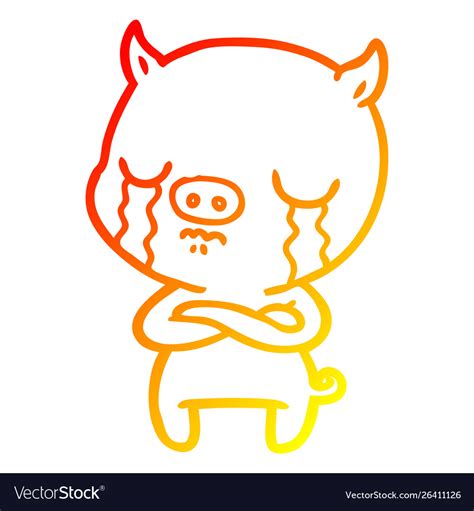 Warm gradient line drawing cartoon pig crying Vector Image