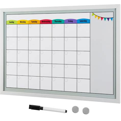 Framed Magnetic Calendar Whiteboard 24x16 with Dry Erase Marker & 2 ...