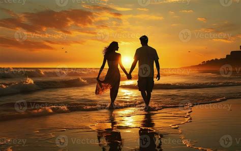 Couple walking on the beach at sunset - AI Generative 27548297 Stock Photo at Vecteezy