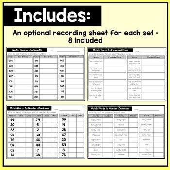 Place Value TO & HTO Dominoes Bundle 1st - 2nd Grade 8 Math Center Games