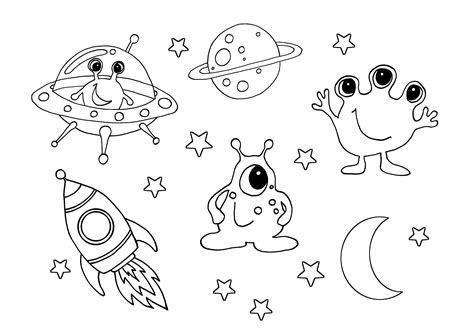 Kids Cute Space Aliens Coloring Page | Space coloring pages, Kid ...