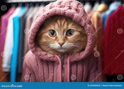 Cute Funny Cat in Winter Clothes in Fitting Room Stock Illustration ...