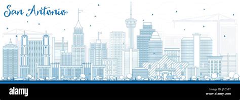 Outline San Antonio Skyline with Blue Buildings. Vector Illustration. Business Travel and ...