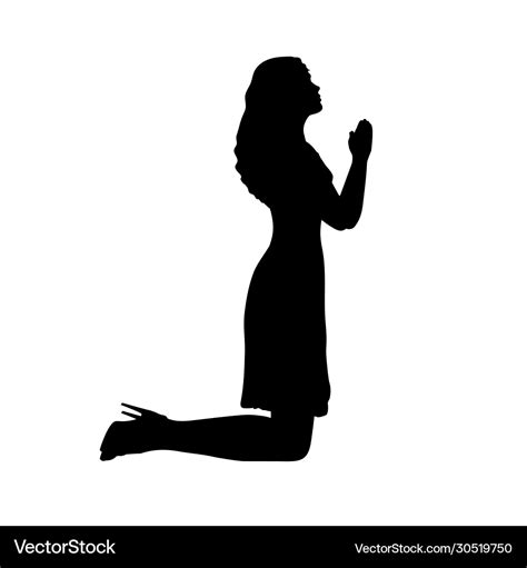 Silhouette woman kneeling praying Royalty Free Vector Image