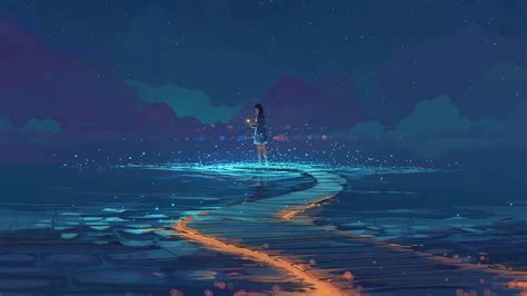 Wallpaper : anime, 2D, artwork, moescape, landscape, digital art, night ...