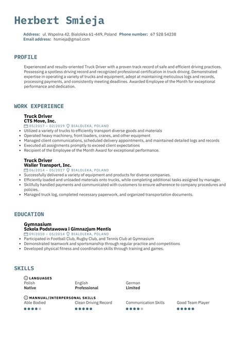 Truck Driver Resume Example | Kickresume