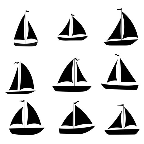 Yacht, sailboats set. Black silhouette isolated on white background ...