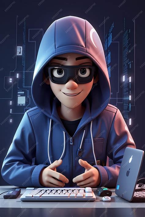 Premium Photo | Computer Hacker Cartoon Character Sneaky 3D Animation Style