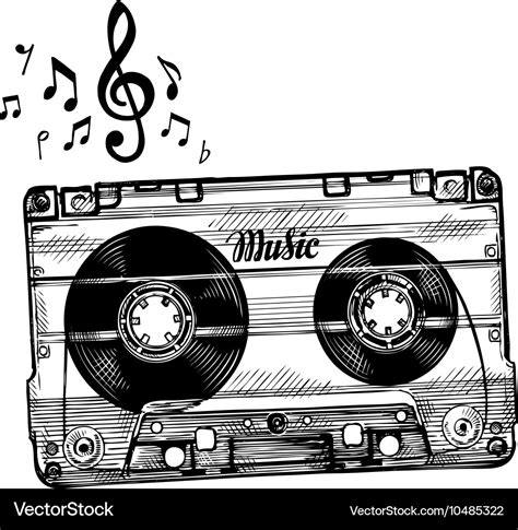 Hand-drawn cassette music Sketch audio tape Vector Image