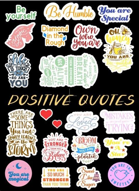 various stickers that say positive quotes