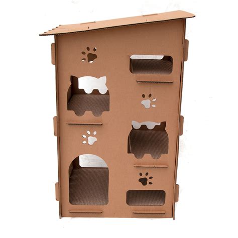 Cat Scratching Cardboard Furniture 4 Level House with Corrugated Scratcher Pad