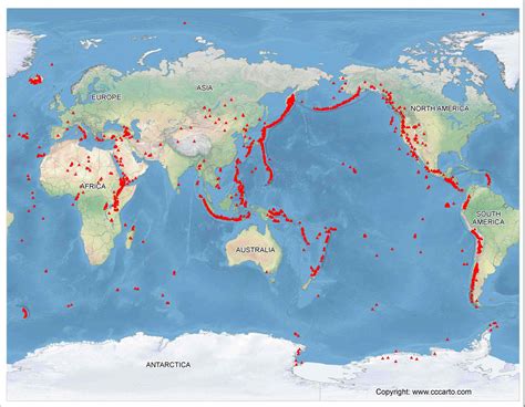 This Pacific-centered map showing the worlds volcanoes allows you to clearly see the 'ring of ...