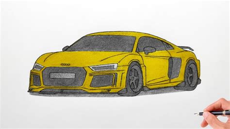 How to draw an AUDI R8 2016 / drawing Audi v10 ABT widebody 2017 car ...