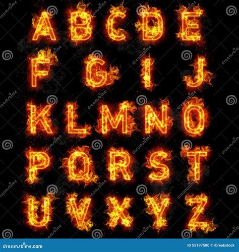 Fire Font Text All Letters Of Alphabet On Black Background Stock Illustration - Image: 55197580