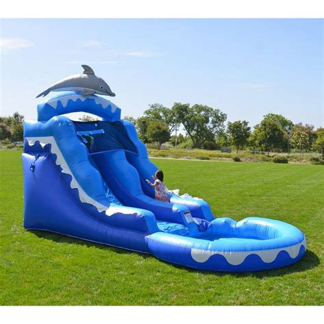 HeroKiddo Commercial Grade Inflatable Water Slide with Pool, Dolphin ...