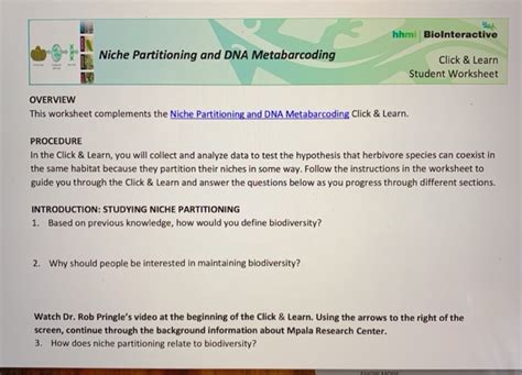 Solved hhmi Biolnteractive Niche Partitioning and DNA | Chegg.com