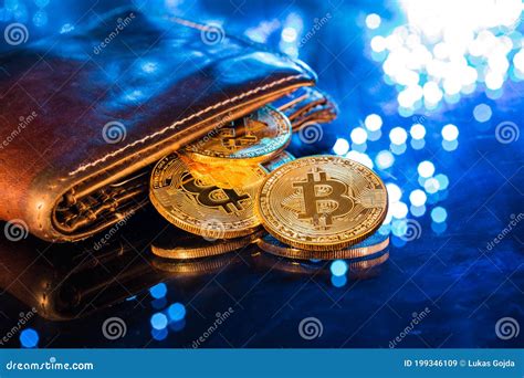 Bitcoin Gold Coins with Wallet. Virtual Cryptocurrency Concept. Stock Image - Image of economy ...