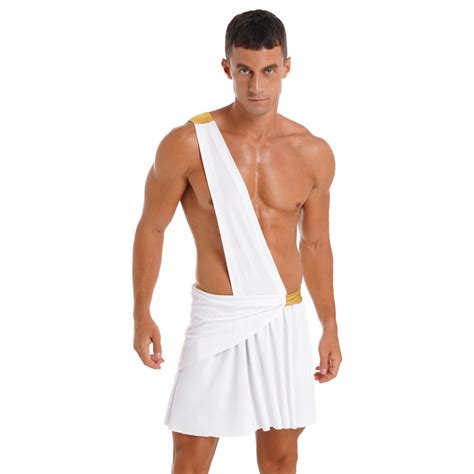 Mens Ancient Greek God Gladiator Halloween Cosplay Costume One Shoulder Skirt Cuffs Theme Party ...